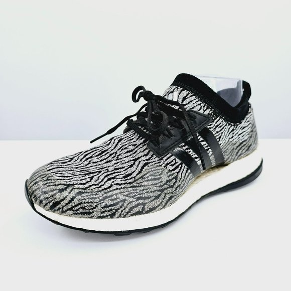 Adidas Womens Pureboost XG Core Sneakers 7.5 Black Silver Zebra Striped F33692 - Picture 1 of 14